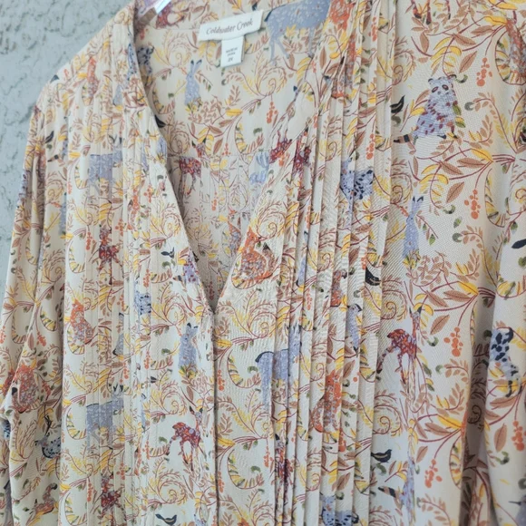 Coldwater Creek Pintuck Henley Tunic 2X Forest Animal Bunny Owl Deer Top - Picture 4 of 12